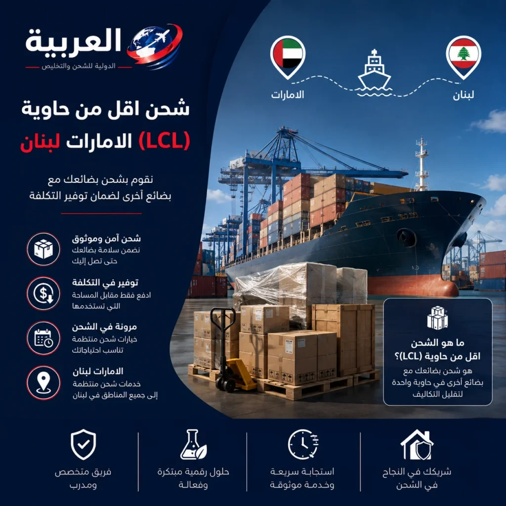 شحن أقل من حاوية (LCL) الإمارات لبنان