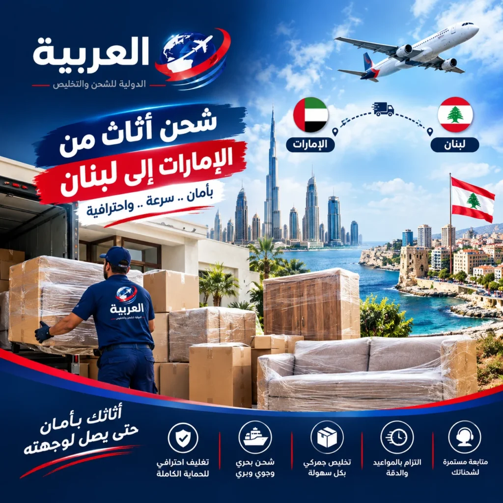 شحن اثاث من الامارات إلى لبنان